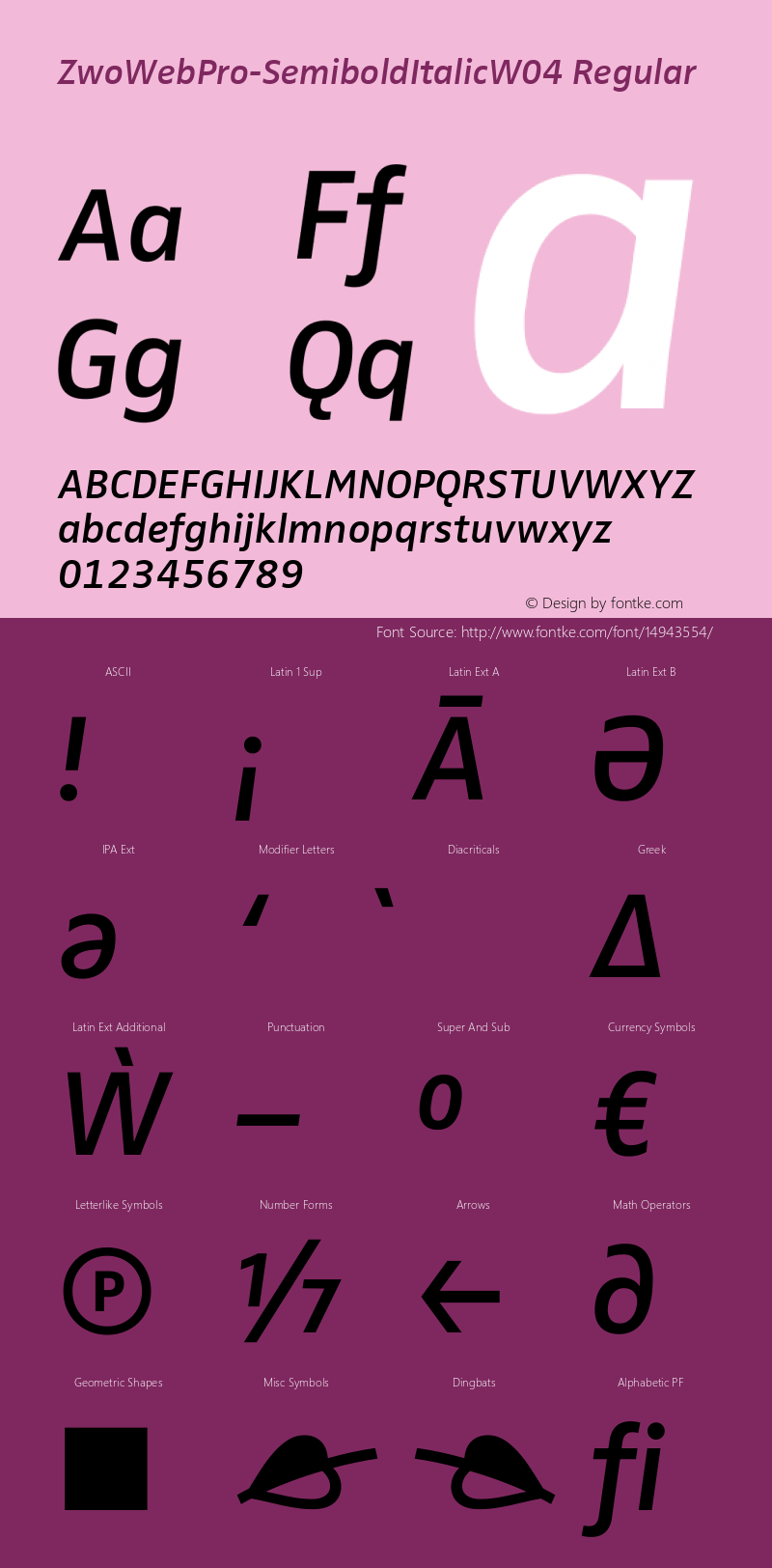 ZwoWebPro-SemiboldItalicW04 Regular Version 7.504 Font Sample