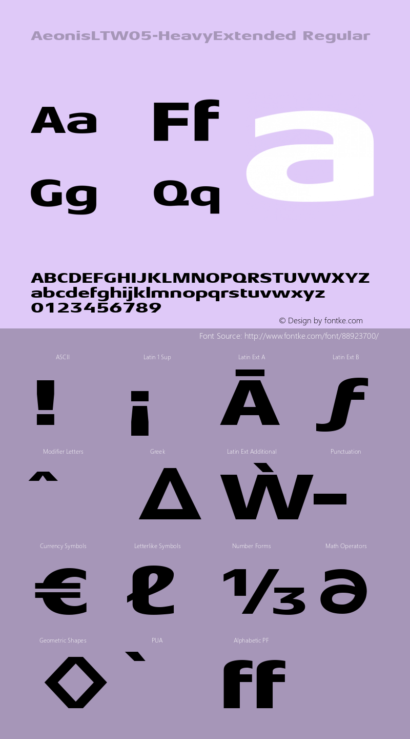 Aeonis LT W05 Heavy Extended Version 1.10 Font Sample