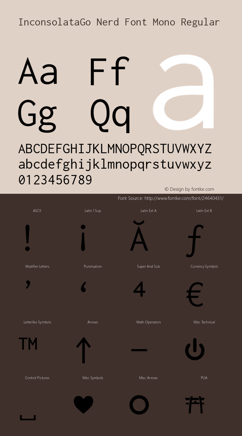 InconsolataGo Nerd Font Complete Mono Version 1.013 Font Sample