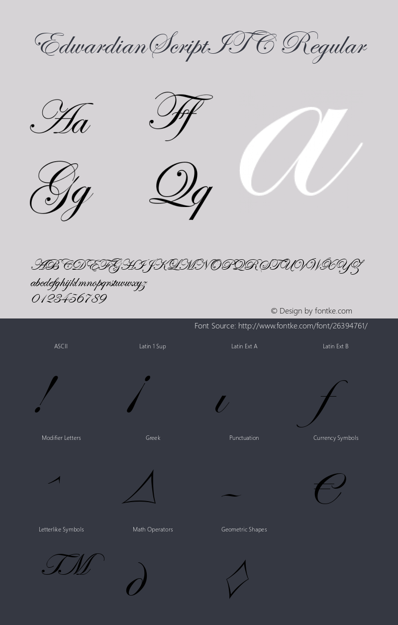 EdwardianScriptITC Version 1.15 Font Sample