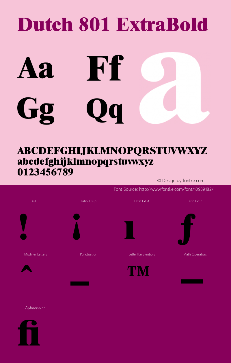 Dutch 801 ExtraBold Version 003.001 Font Sample