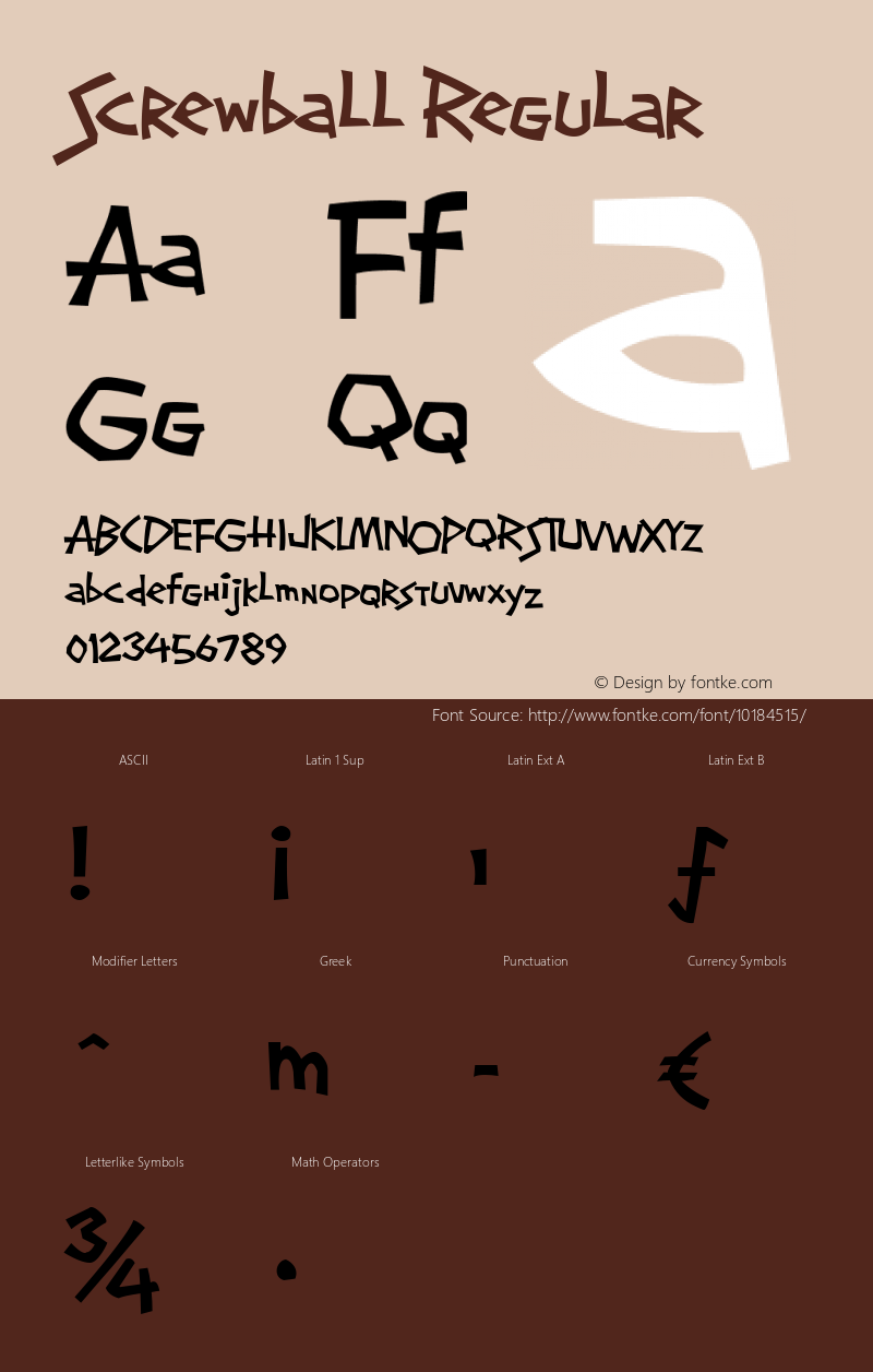 Screwball Regular Macromedia Fontographer 4.1.3 2/19/07 Font Sample