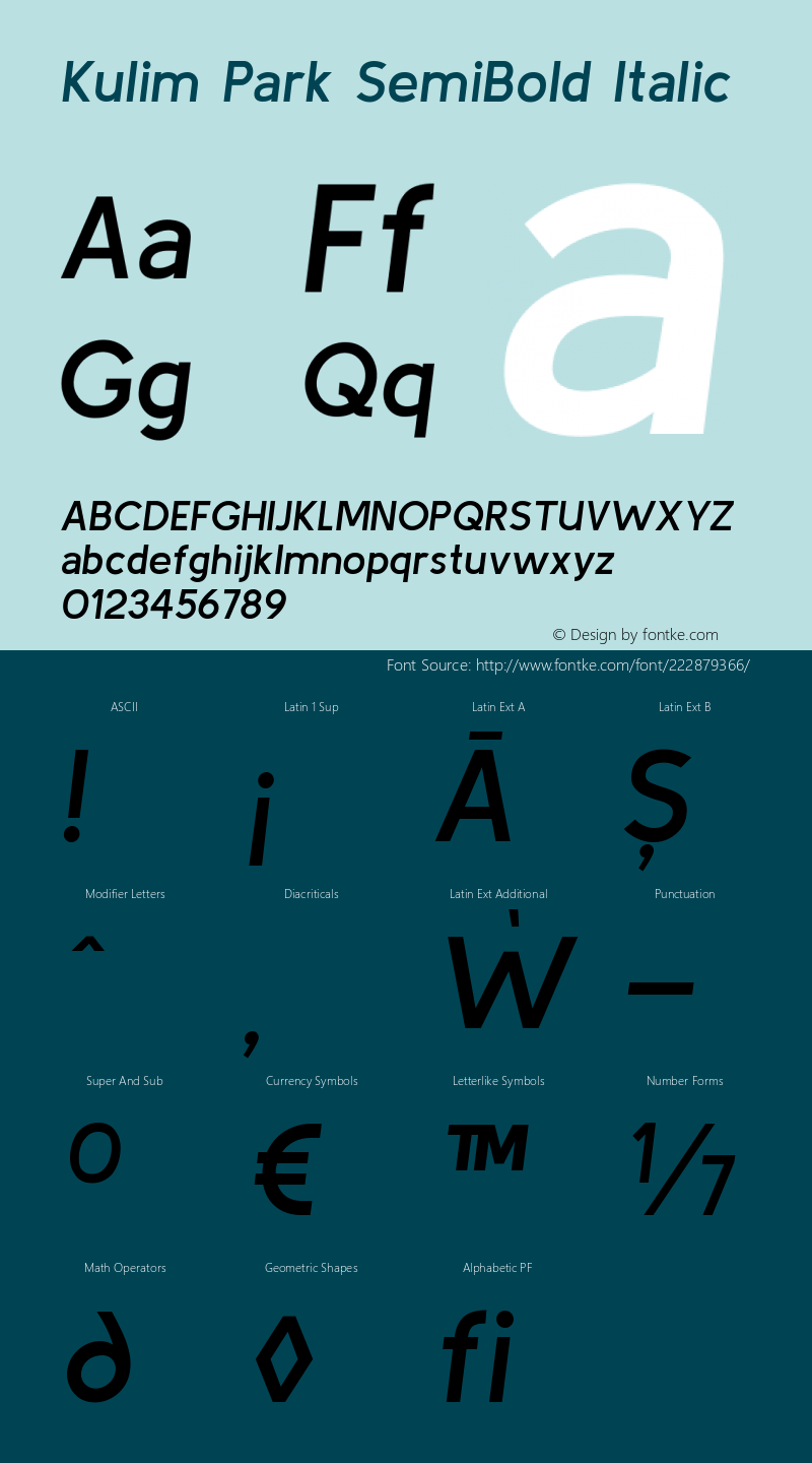 Kulim Park SemiBold Italic Version 1.000; ttfautohint (v1.8.3)图片样张