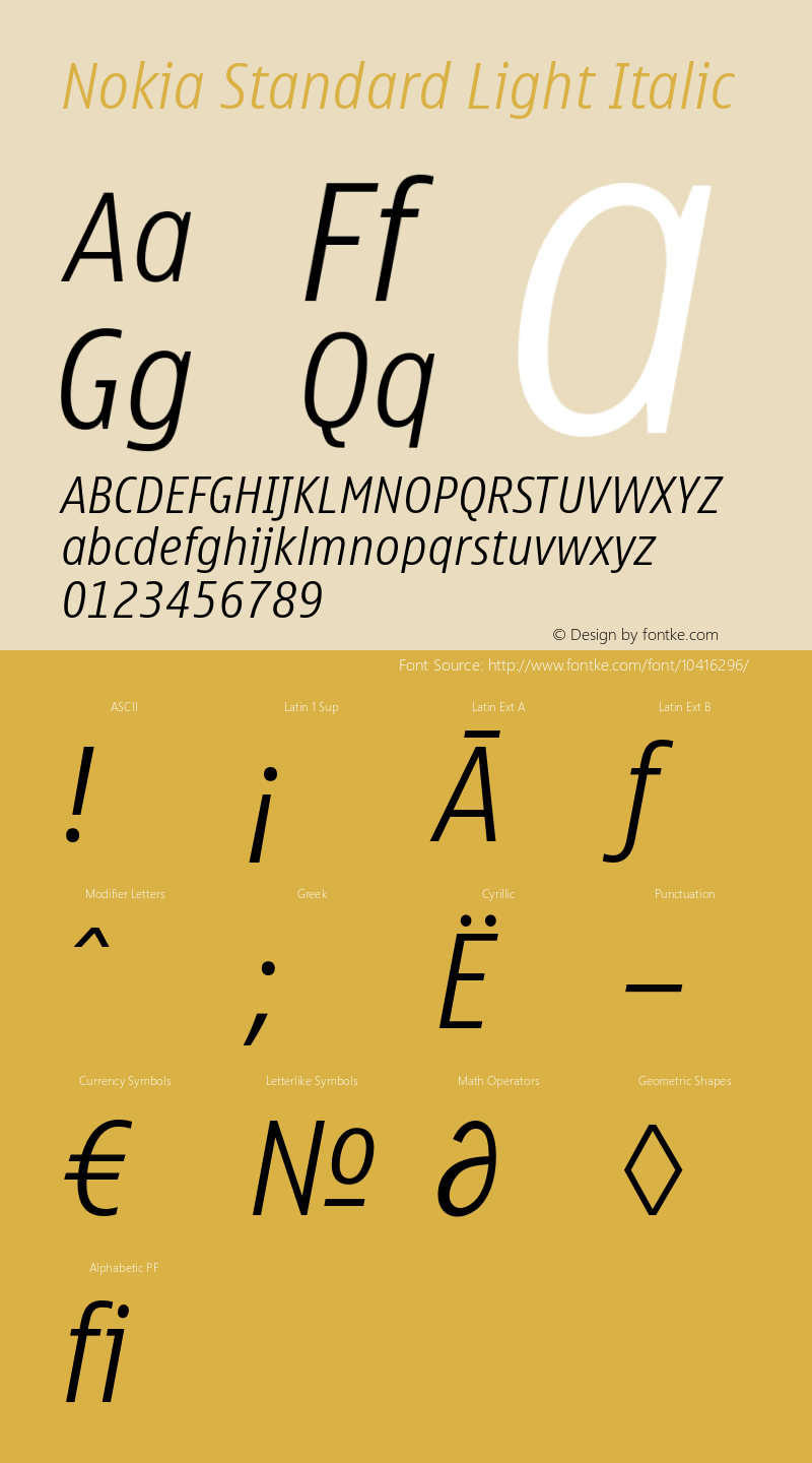 Nokia Standard Light Italic Version 1.00 Font Sample