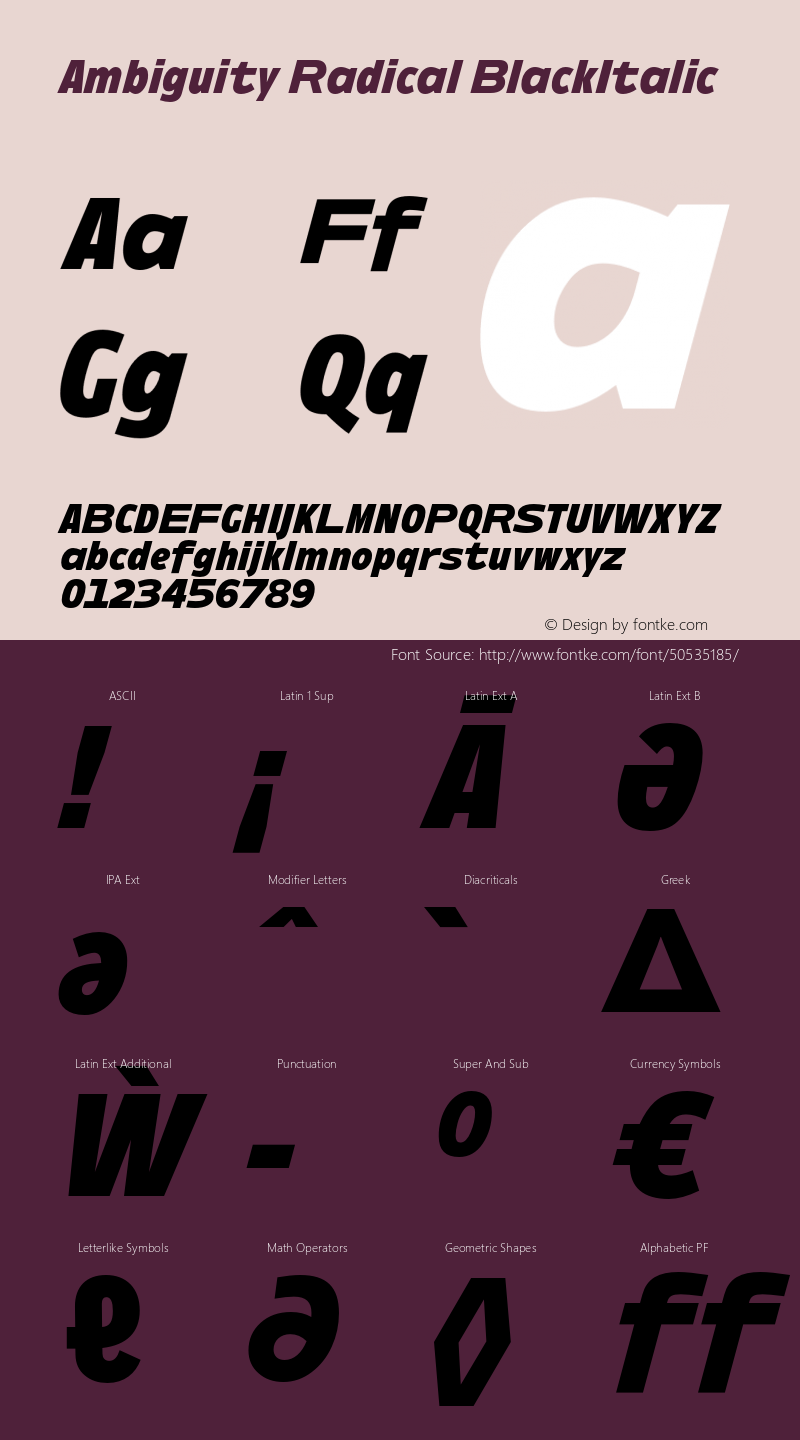 AmbiguityRadical-BlackItalic Version 1.00 Font Sample