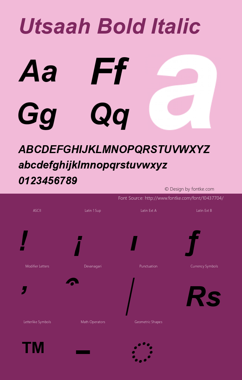 Utsaah Bold Italic Version 5.92 Font Sample