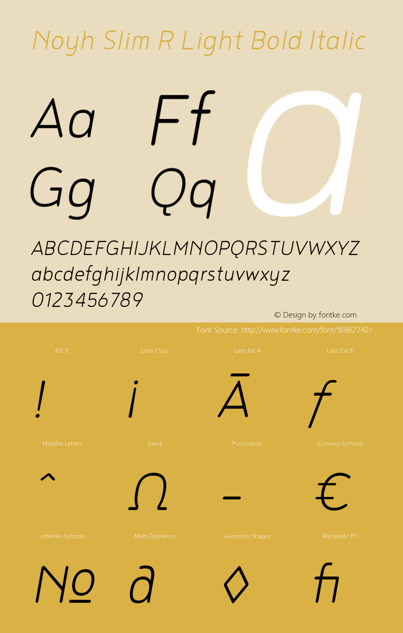 Noyh Slim R Light Bold Italic Version 1.000 Font Sample