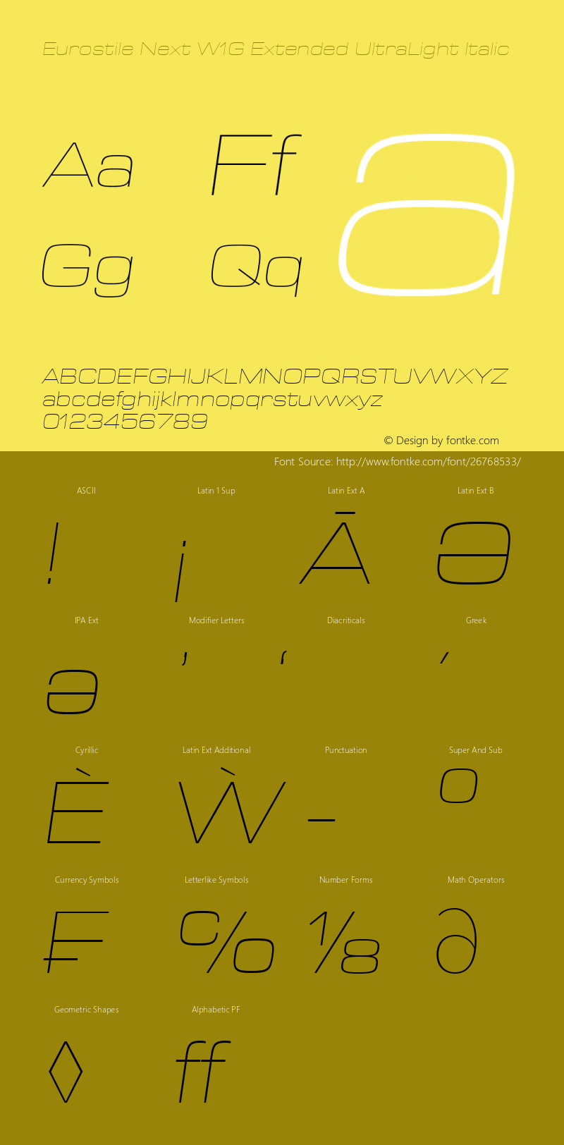 Eurostile Next W1G Ext UltLt It Version 1.00 Font Sample