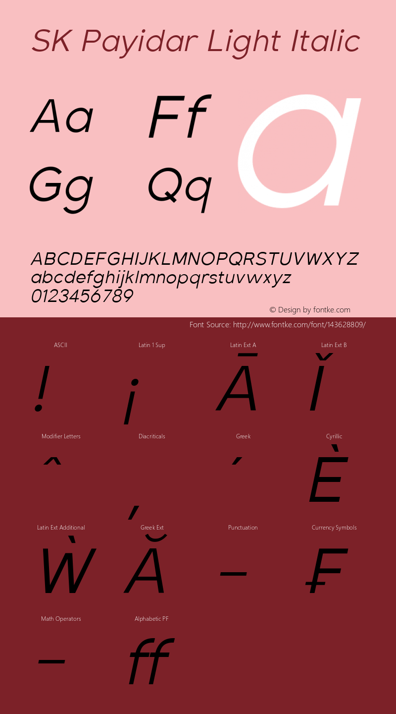 SK Payidar Light Italic 1.000 Font Sample