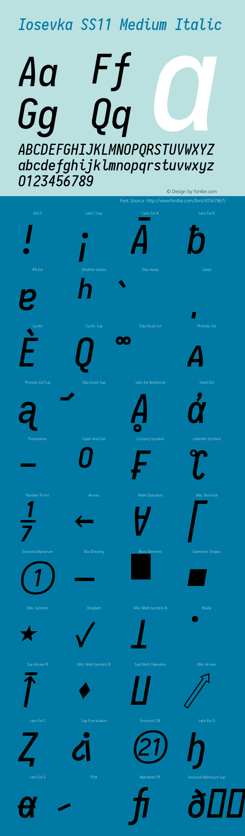 Iosevka SS11 Medium Italic 2.3.1; ttfautohint (v1.8.3) Font Sample