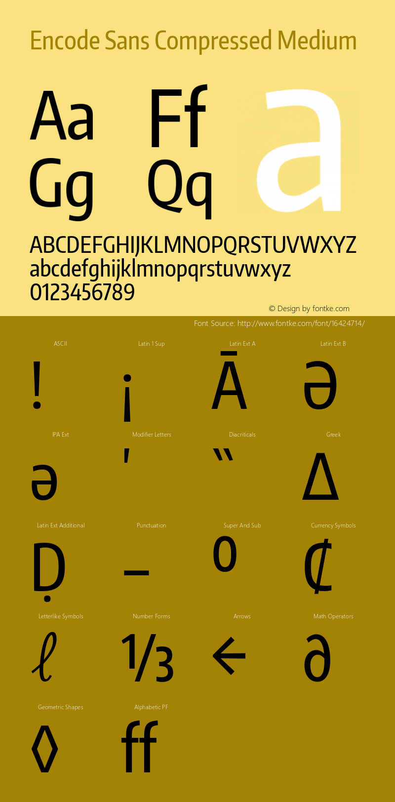 Encode Sans Compressed Medium Version 1.000; ttfautohint (v1.00) -l 8 -r 50 -G 200 -x 14 -D latn -f none -w G Font Sample