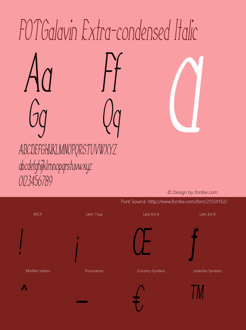 FOTGalavin-ExtracondensedItalic Version 1.000 Font Sample