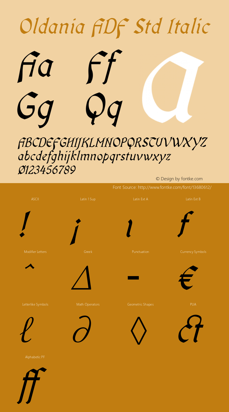 Oldania ADF Std Italic Version 2.005;PS 1.005;hotconv 1.0.57;makeotf.lib2.0.21895 Font Sample