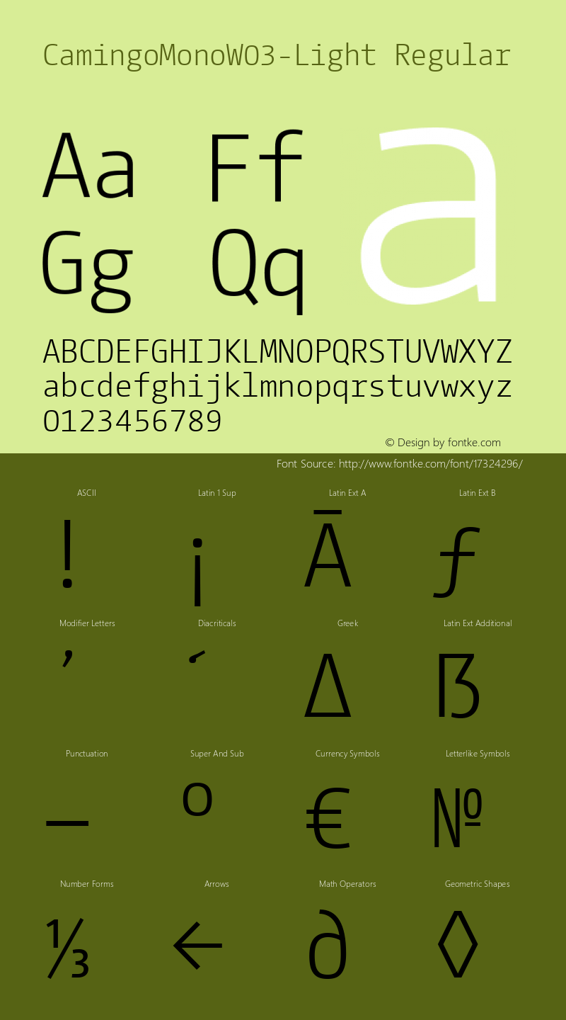 CamingoMonoW03-Light Regular Version 1.00 Font Sample