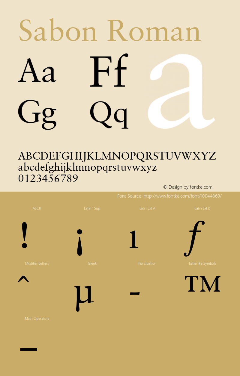 Sabon Roman Altsys Fontographer 4.1 4/8/97 Font Sample