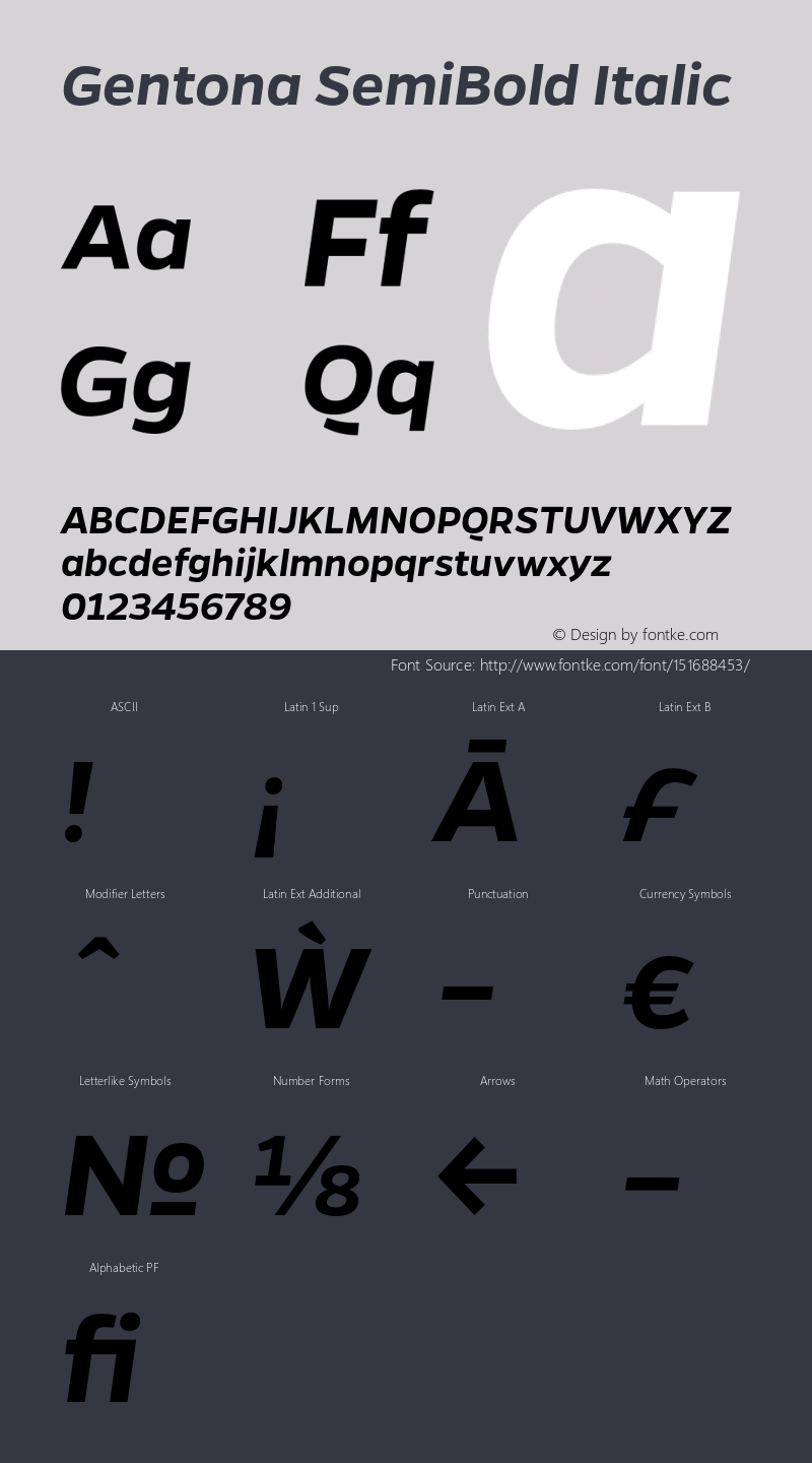Gentona SemiBold Italic Version 1.001;PS 001.001;hotconv 1.0.70;makeotf.lib2.5.58329 Font Sample