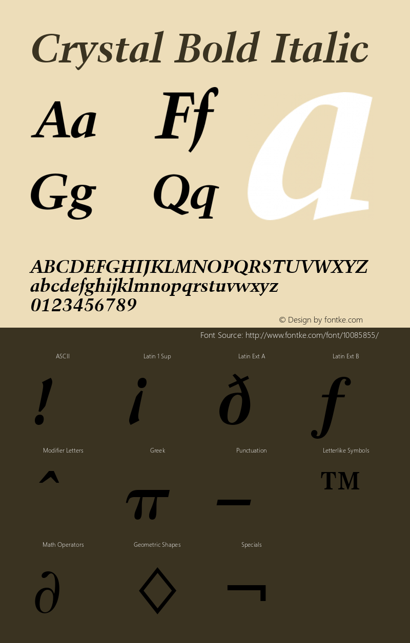 Crystal Bold Italic Font Version 2.6; Converter Version 1.10 Font Sample