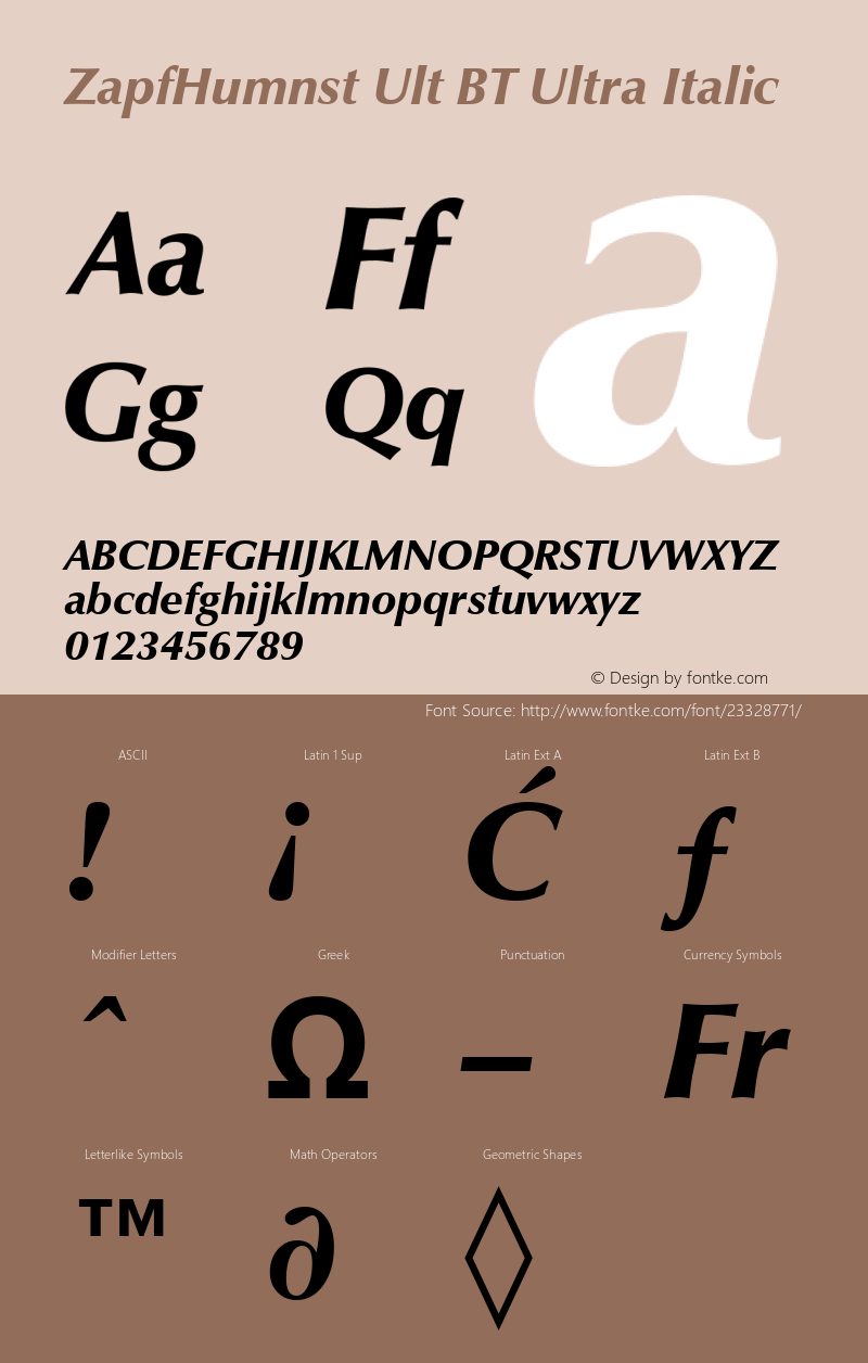 Zapf Humanist 601 Ultra Italic BT Version 2.1 Font Sample