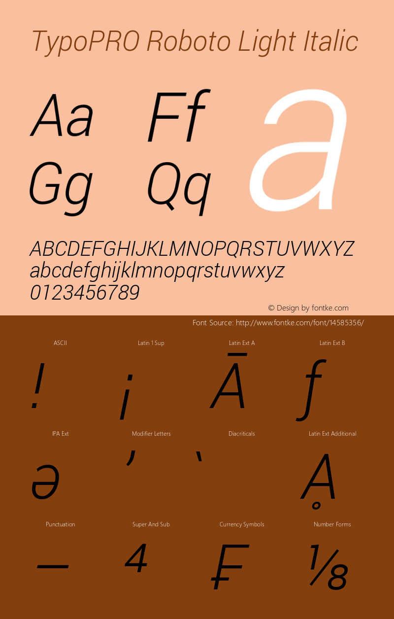 TypoPRO Roboto Light Italic Version 1.200310; 2013 Font Sample