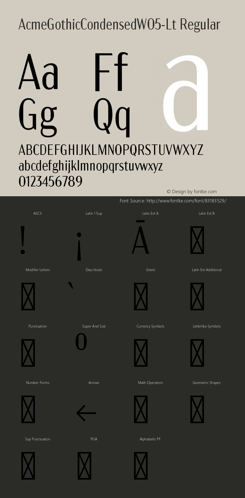 Acme Gothic Condensed W05 Light Version 1.011 Font Sample