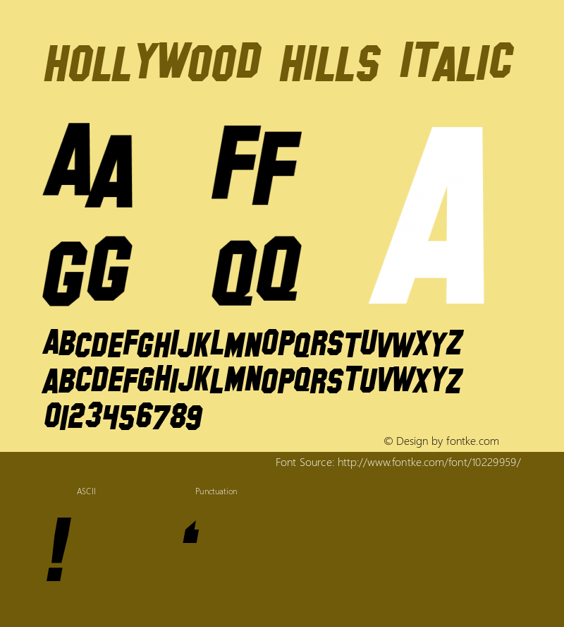 Hollywood Hills Italic 1.0 Font Sample