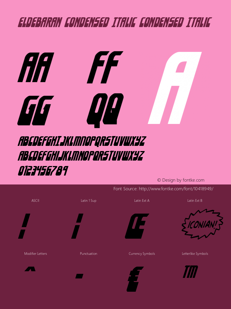 Eldebaran Condensed Italic Condensed Italic 001.000 Font Sample