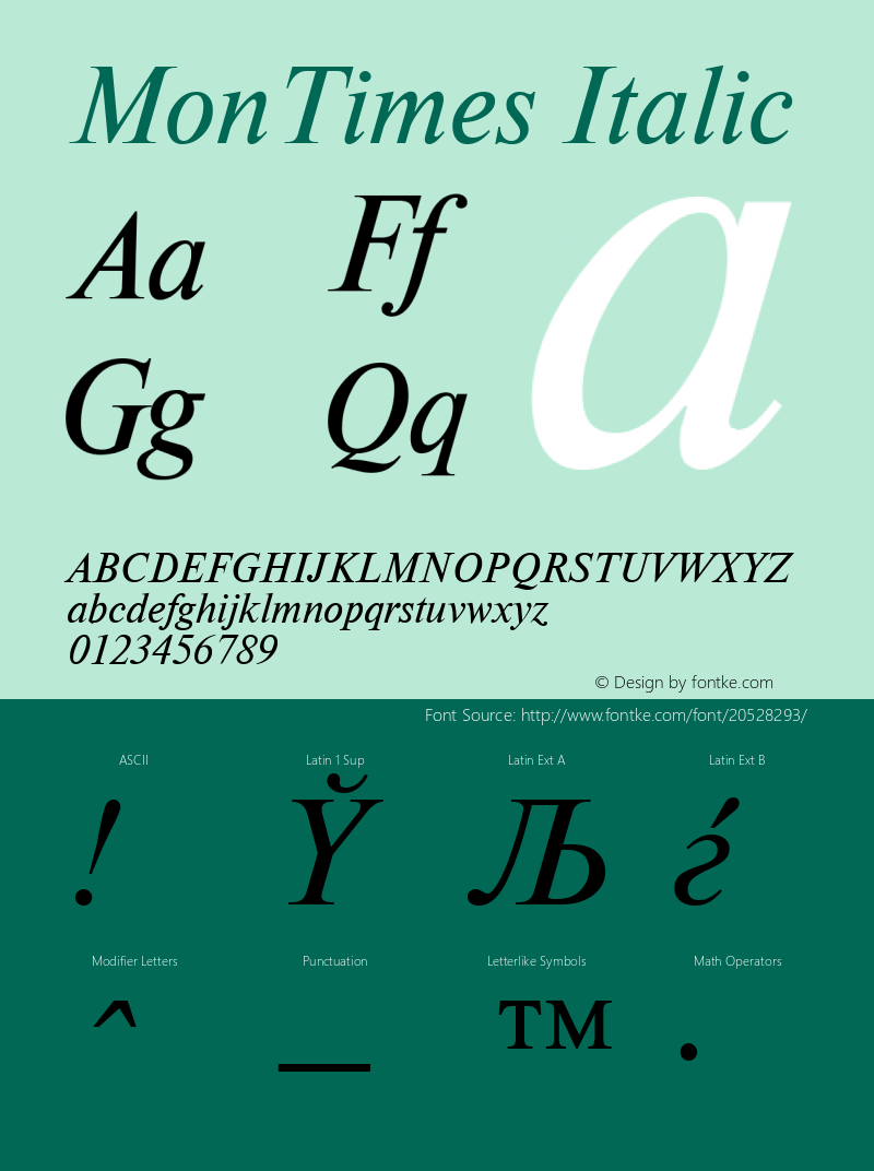 MonTimes Italic TrueType Maker version 1.00.03 Font Sample