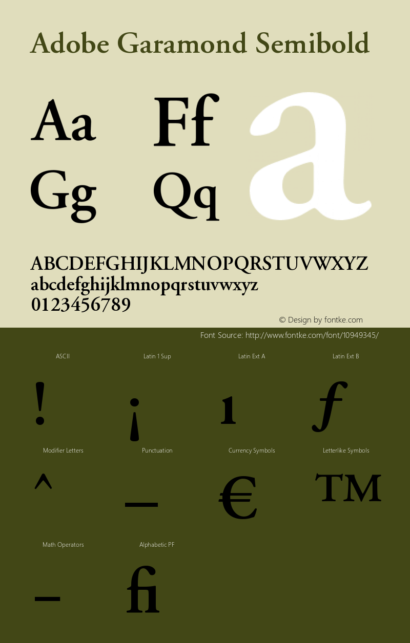 Adobe Garamond Semibold Version 001.003 Font Sample