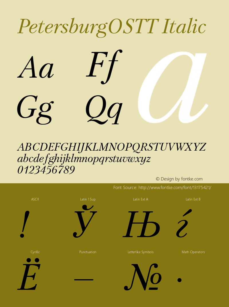 PetersburgOSTT Italic TrueType Maker version 3.00.00 Font Sample