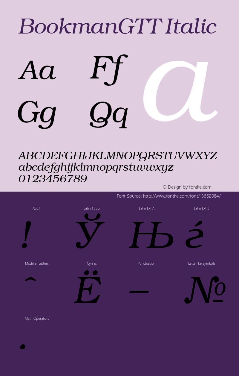 BookmanGTT Italic TrueType Maker version 3.00.00 Font Sample