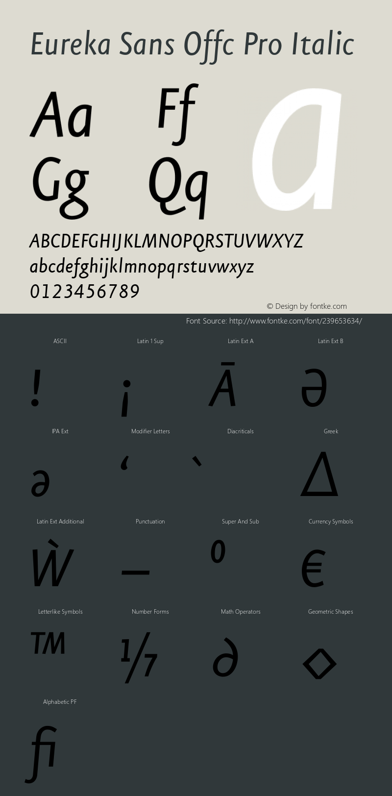Eureka Sans Offc Pro Italic Version 7.504; 2011; Build 1020图片样张