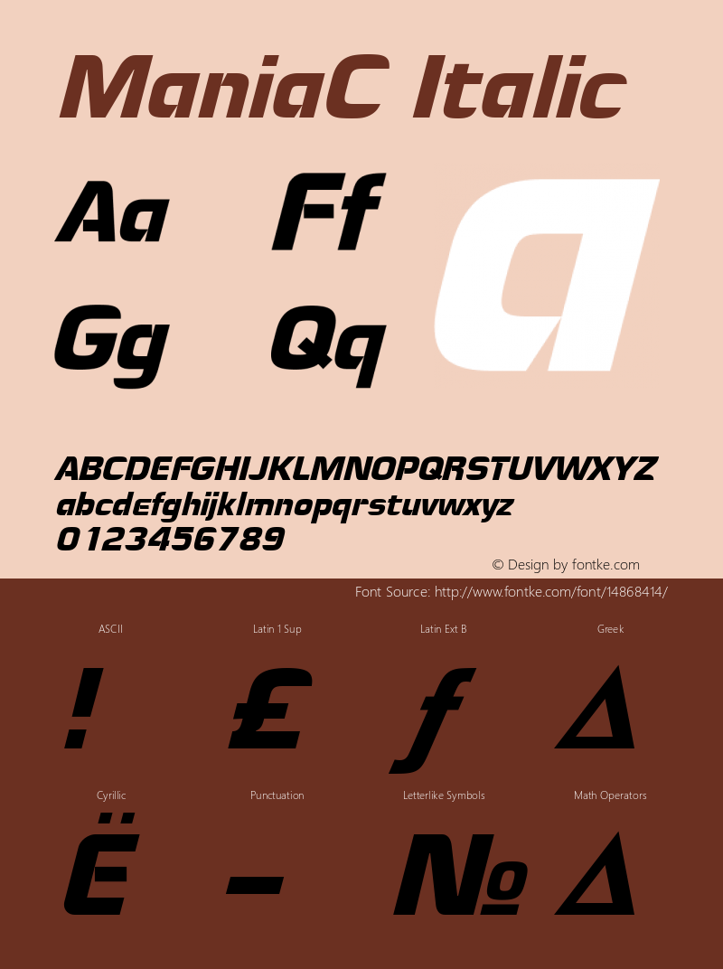 ManiaC Italic Version 001.000 Font Sample