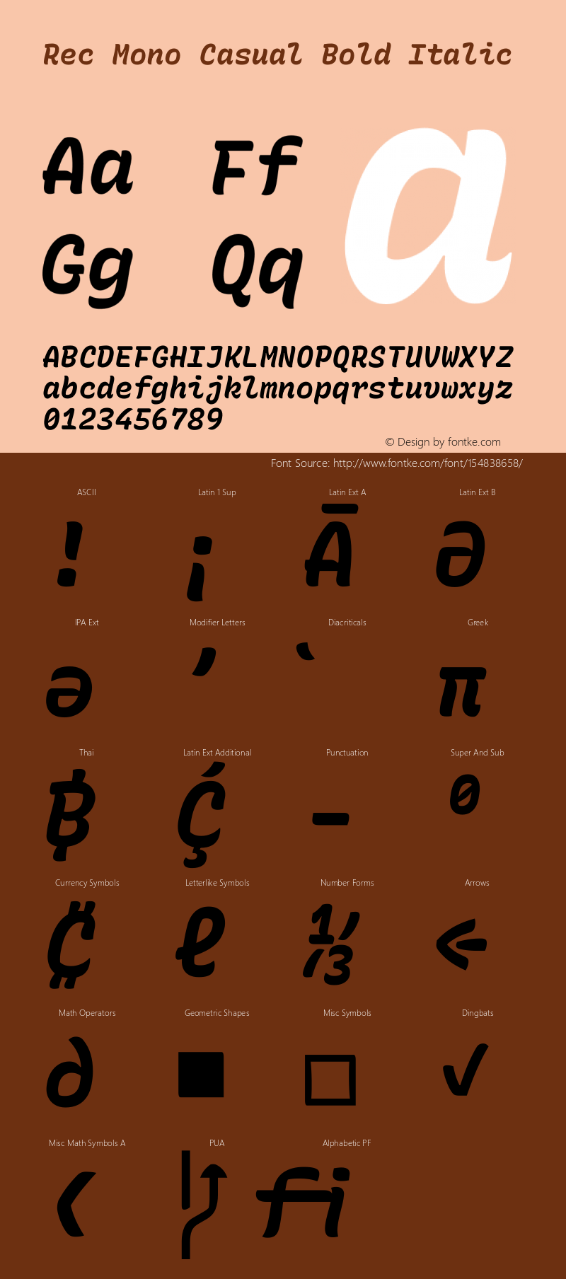 Rec Mono Casual Bold Italic Version 1.074 Font Sample