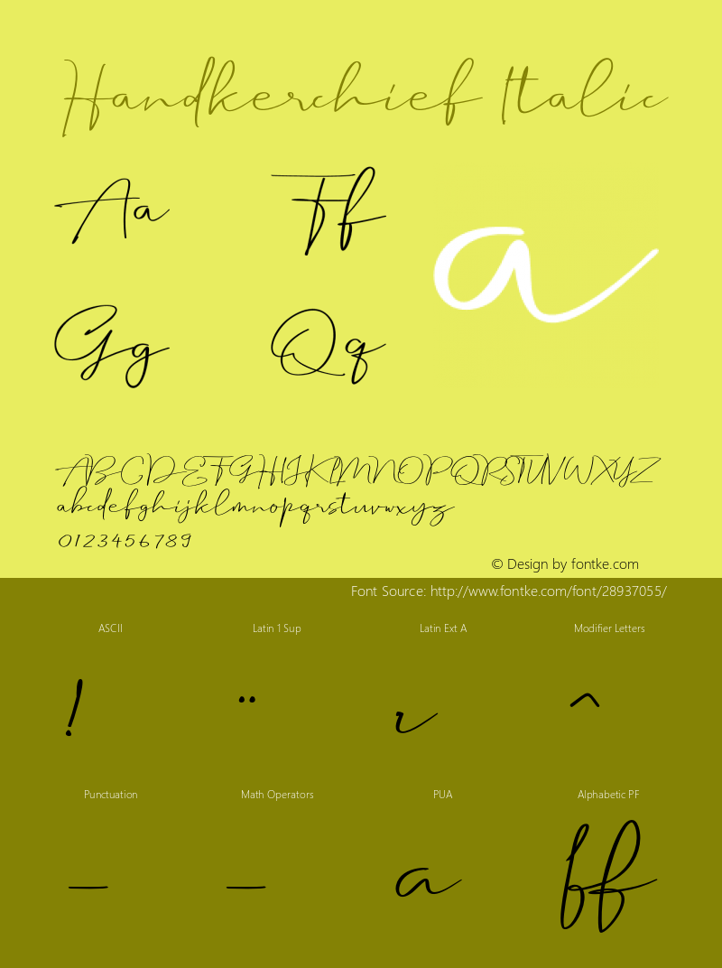 Handkerchief-Italic Version 1.000;PS 001.001;hotconv 1.0.56 Font Sample