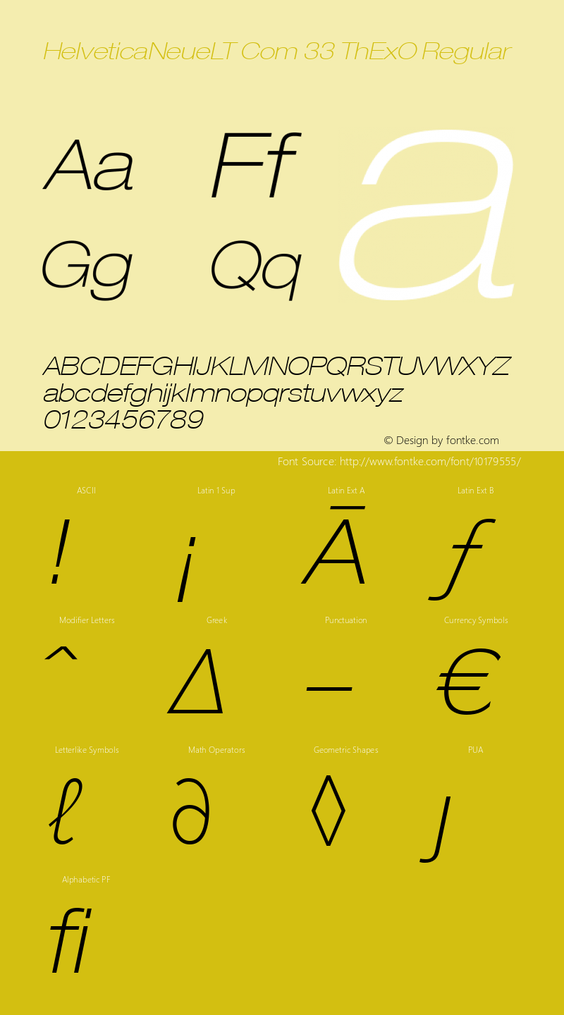 HelveticaNeueLT Com 33 ThExO Regular Version 1.10; 2006 Font Sample
