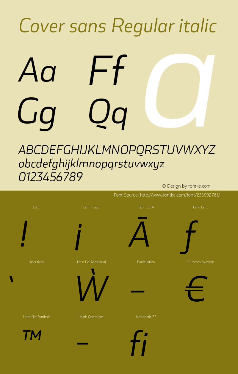 Cover sans Regular italic Version 1.000;PS 001.000;hotconv 1.0.70;makeotf.lib2.5.58329图片样张