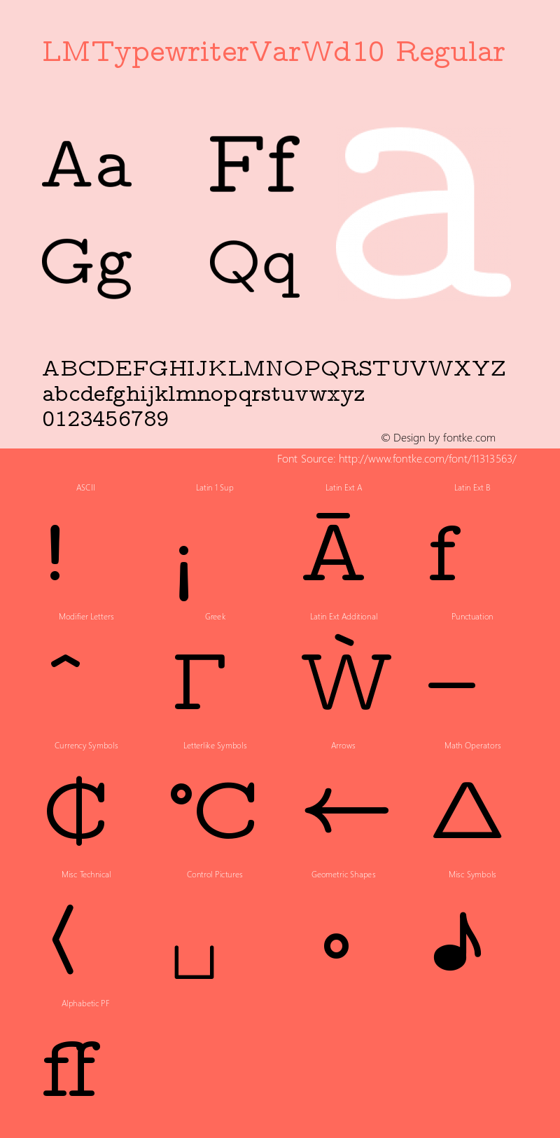 LMTypewriterVarWd10 Regular Version 0.92 Font Sample