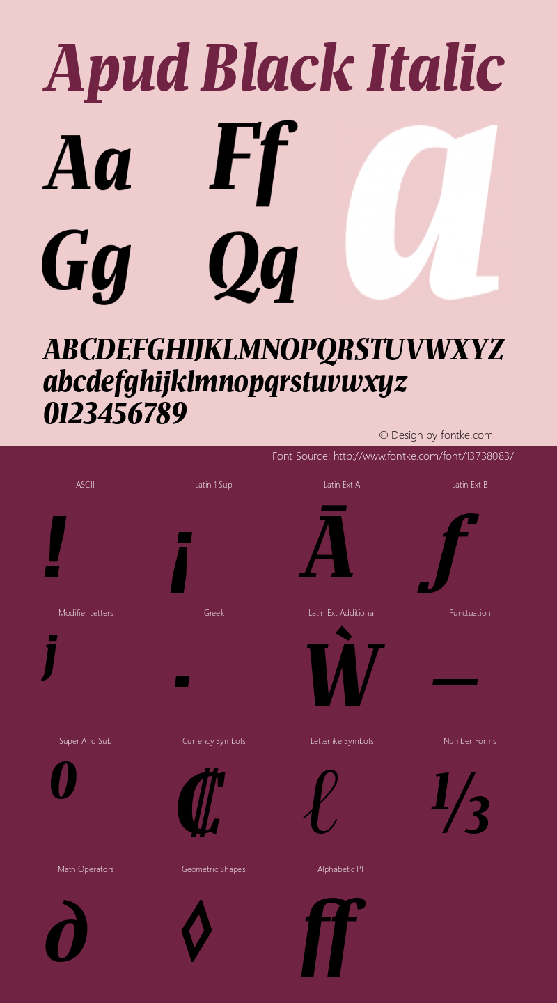 Apud Black Italic Version 1.000 Font Sample