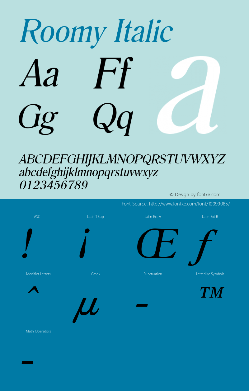 Roomy Italic Altsys Fontographer 4.1 1/9/95 Font Sample