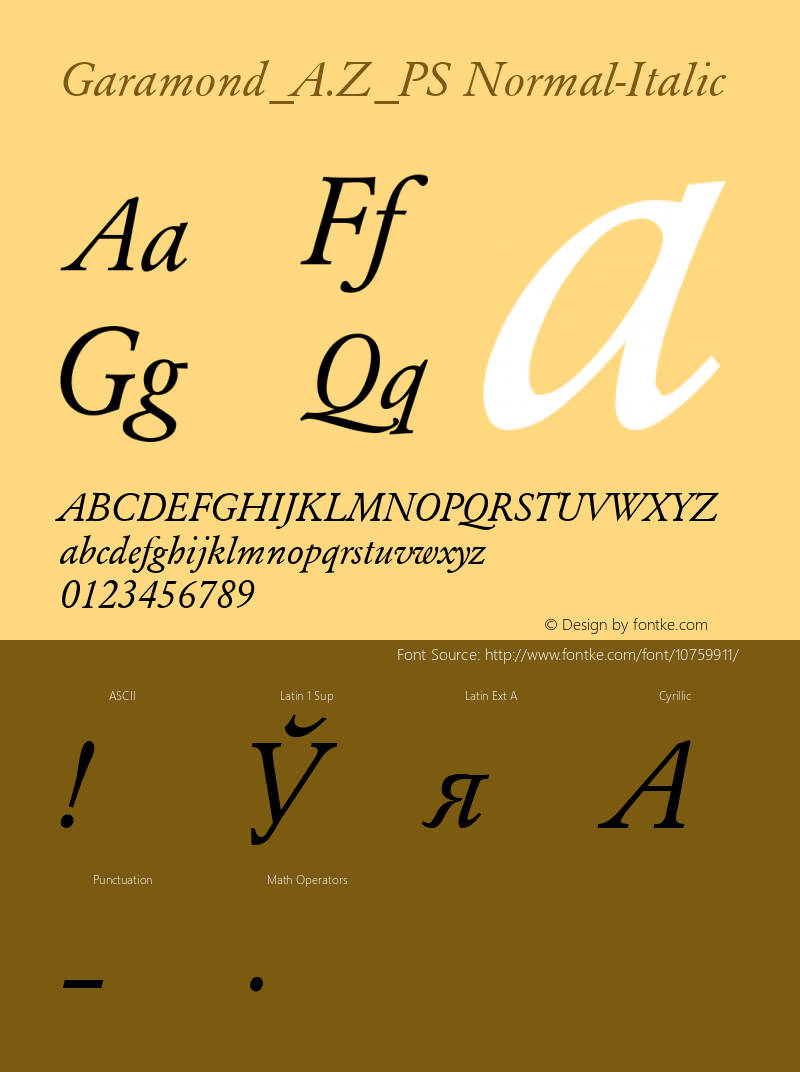 Garamond_A.Z_PS Normal-Italic 001.000 Font Sample