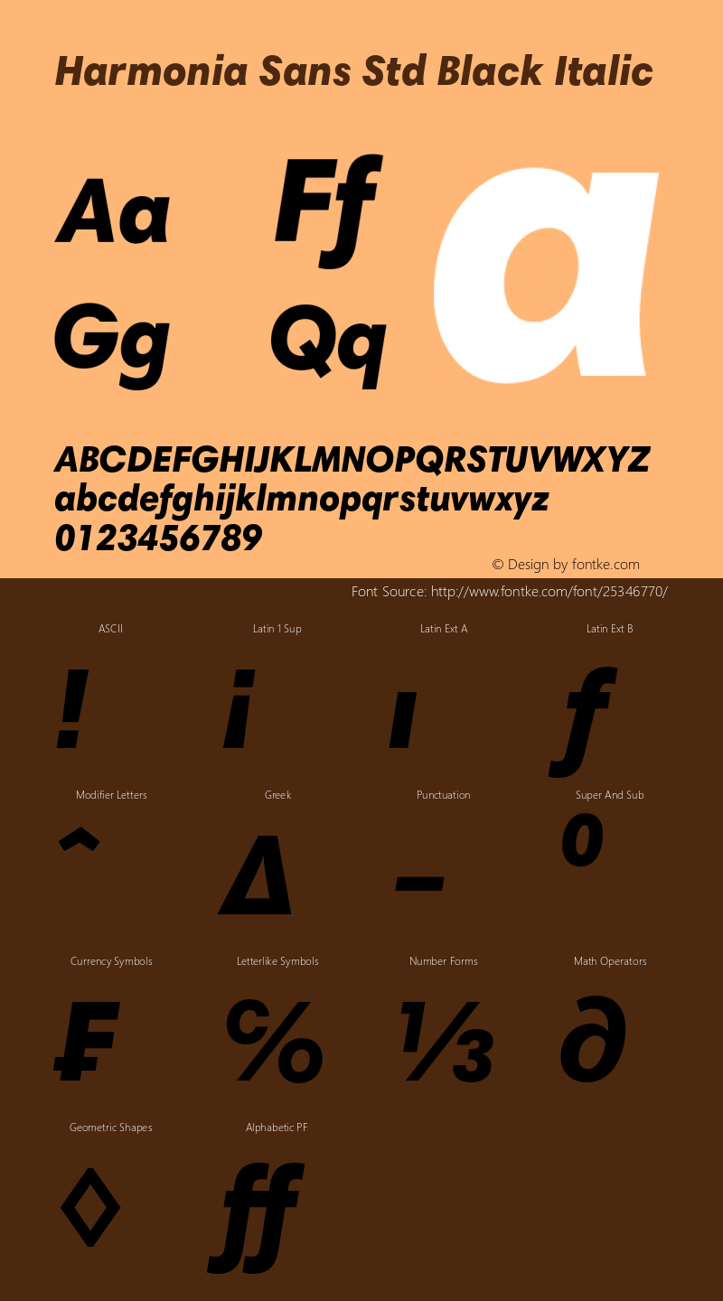 HarmoniaSansStd-BlackItalic Version 1.000 Font Sample