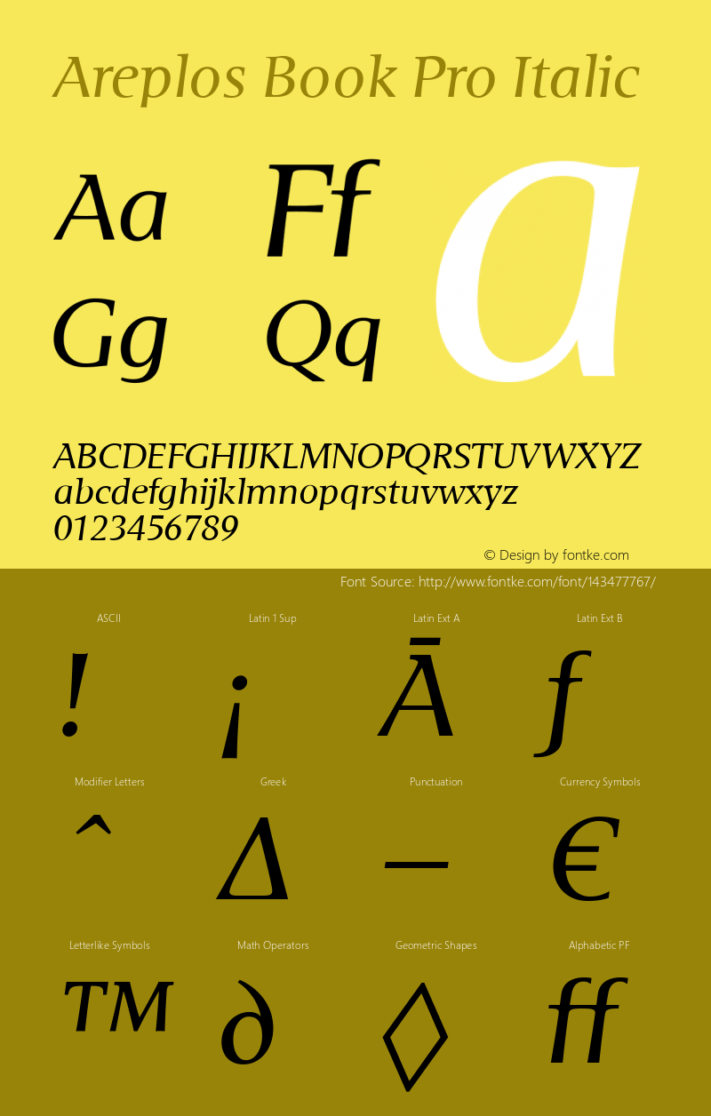 Areplos Book Pro Italic Version 1.000 2005 initial release Font Sample