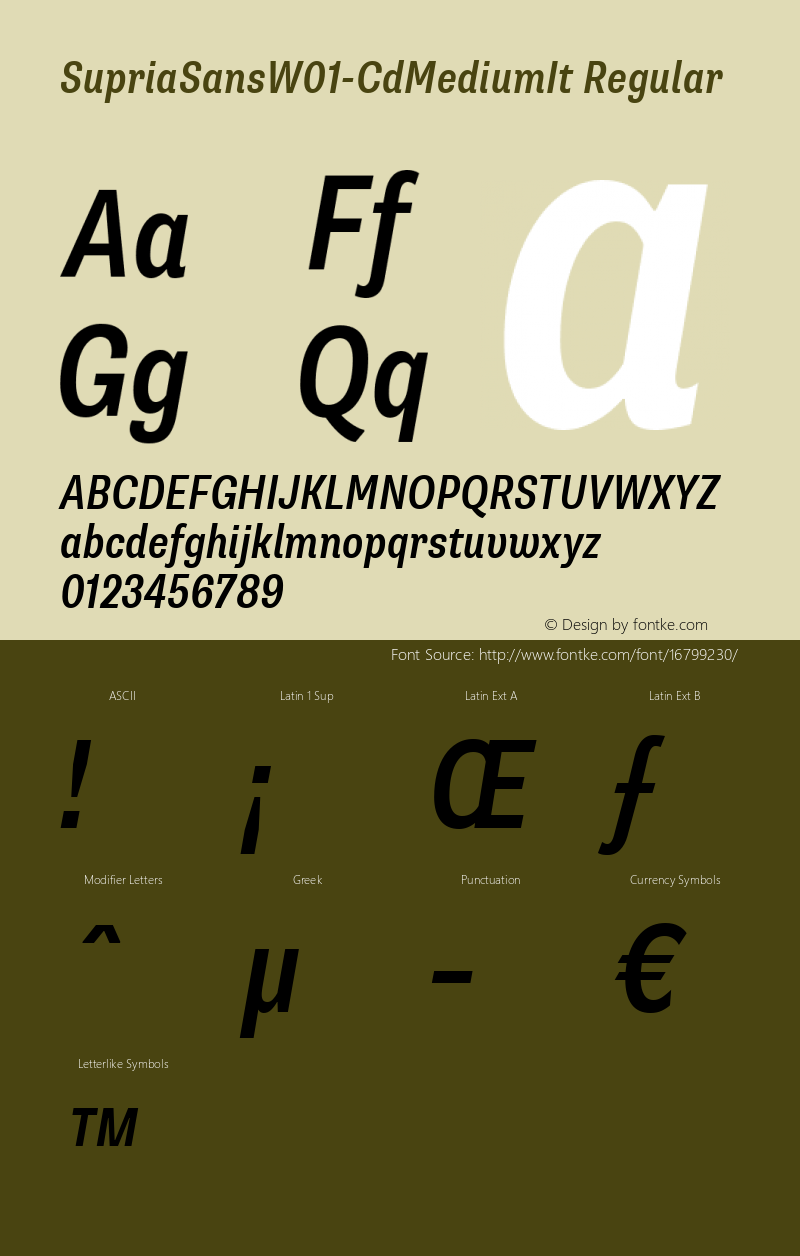 SupriaSansW01-CdMediumIt Regular Version 1.00 Font Sample