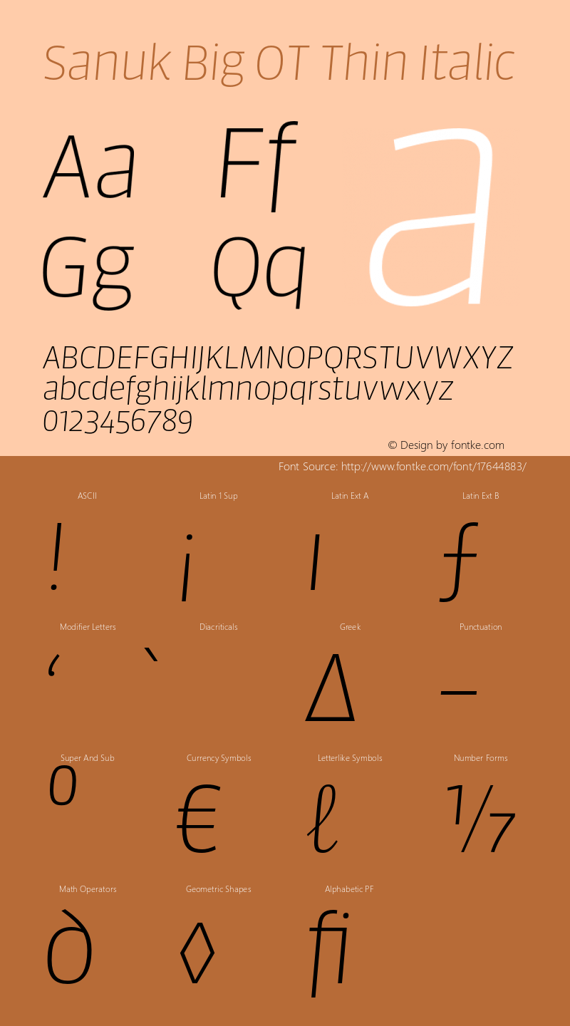 Sanuk Big OT Thin Italic Version 7.504; 2016; Build 1023 Font Sample