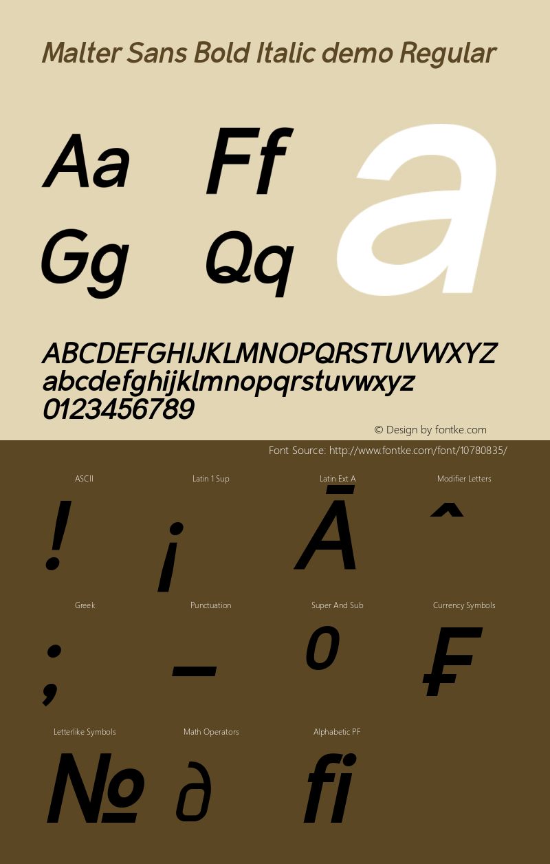 Malter Sans Bold Italic demo Regular Version 1.00 August 31, 2015, initial release Font Sample