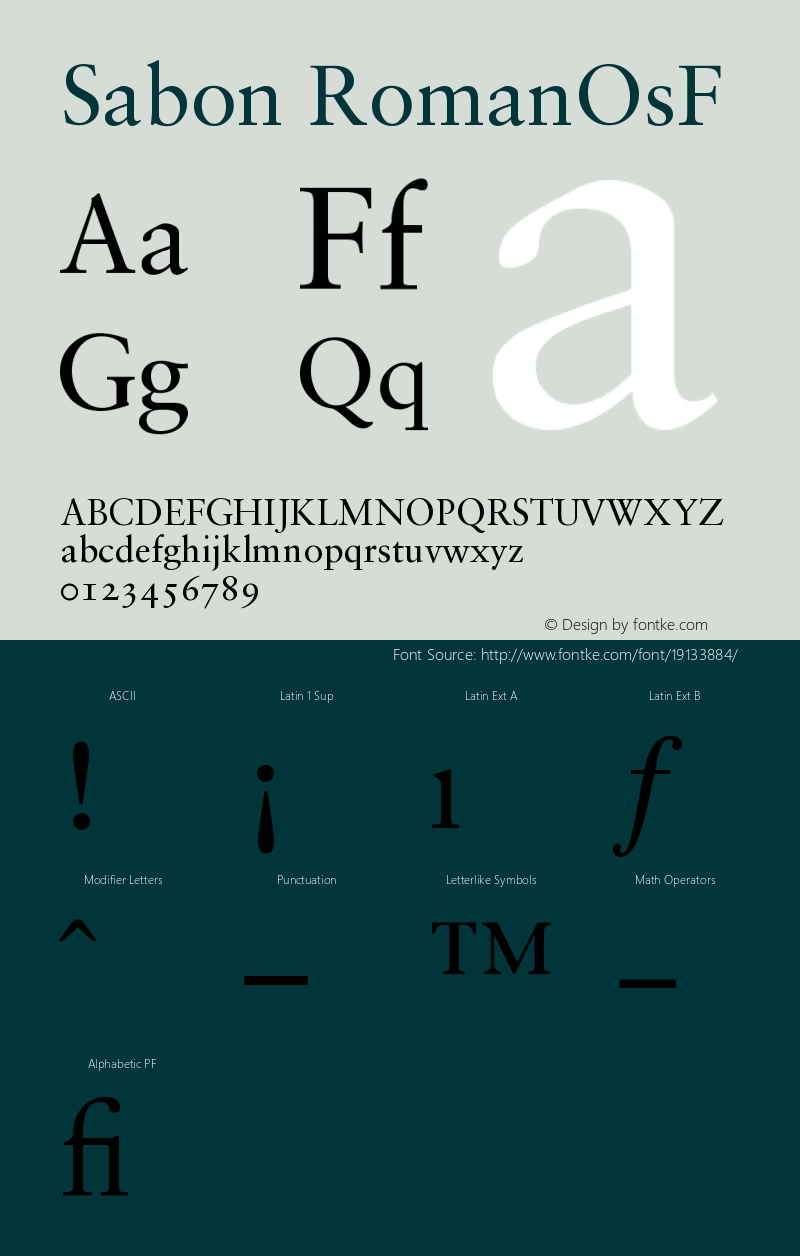 Sabon Roman Oldstyle Figures Version 001.000 Font Sample