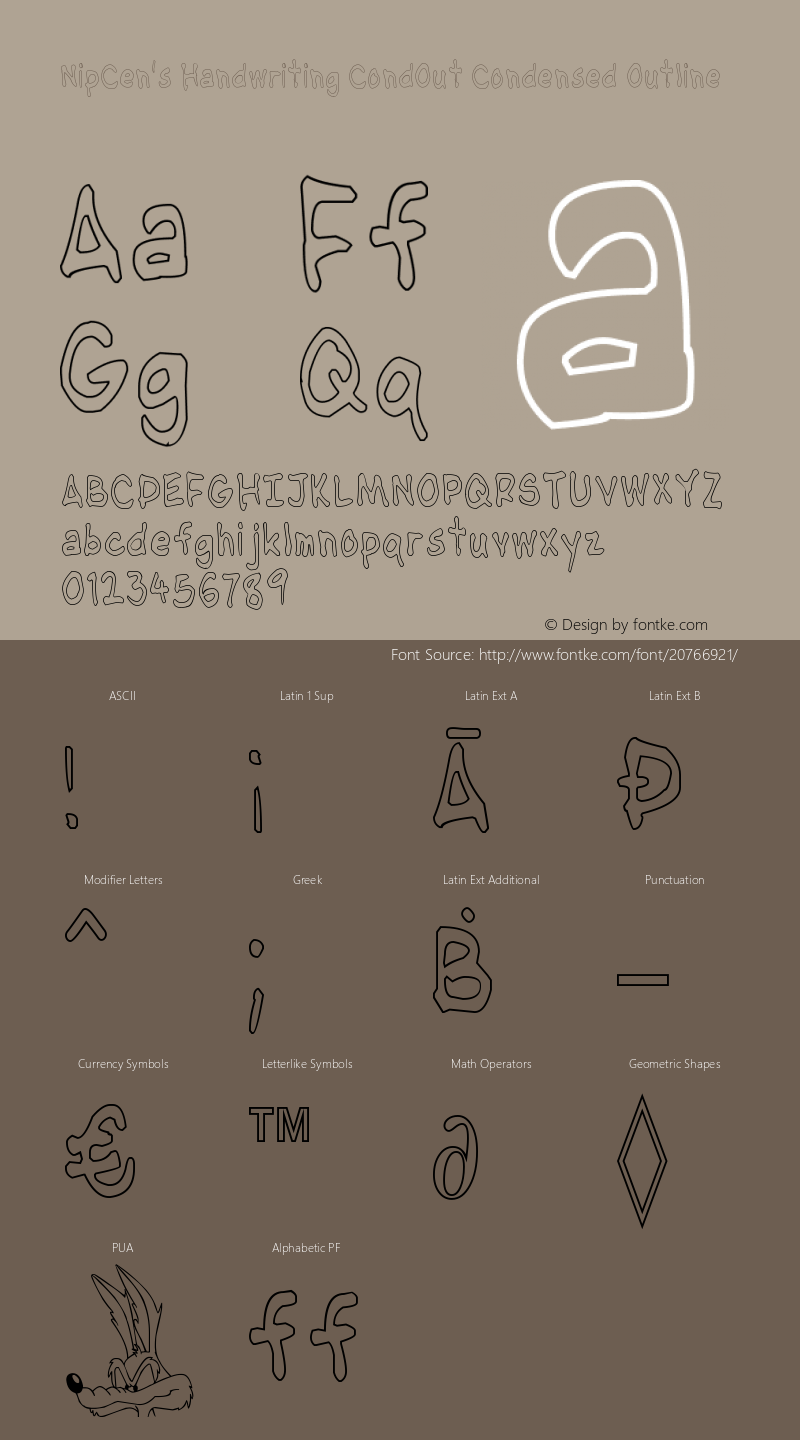 NipCen's Handwriting CondOut Version 1.05 Font Sample