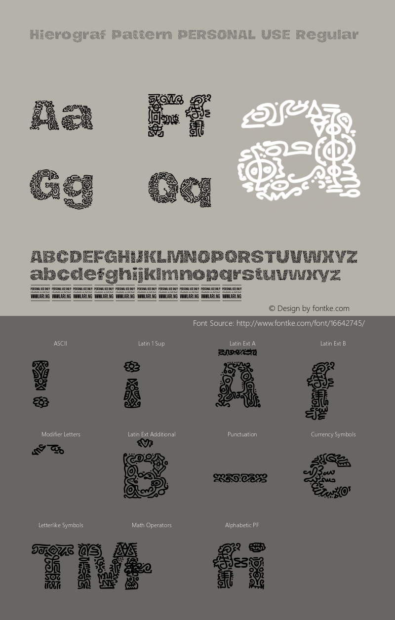 Hierograf Pattern PERSONAL USE Regular Version 1.000 Font Sample