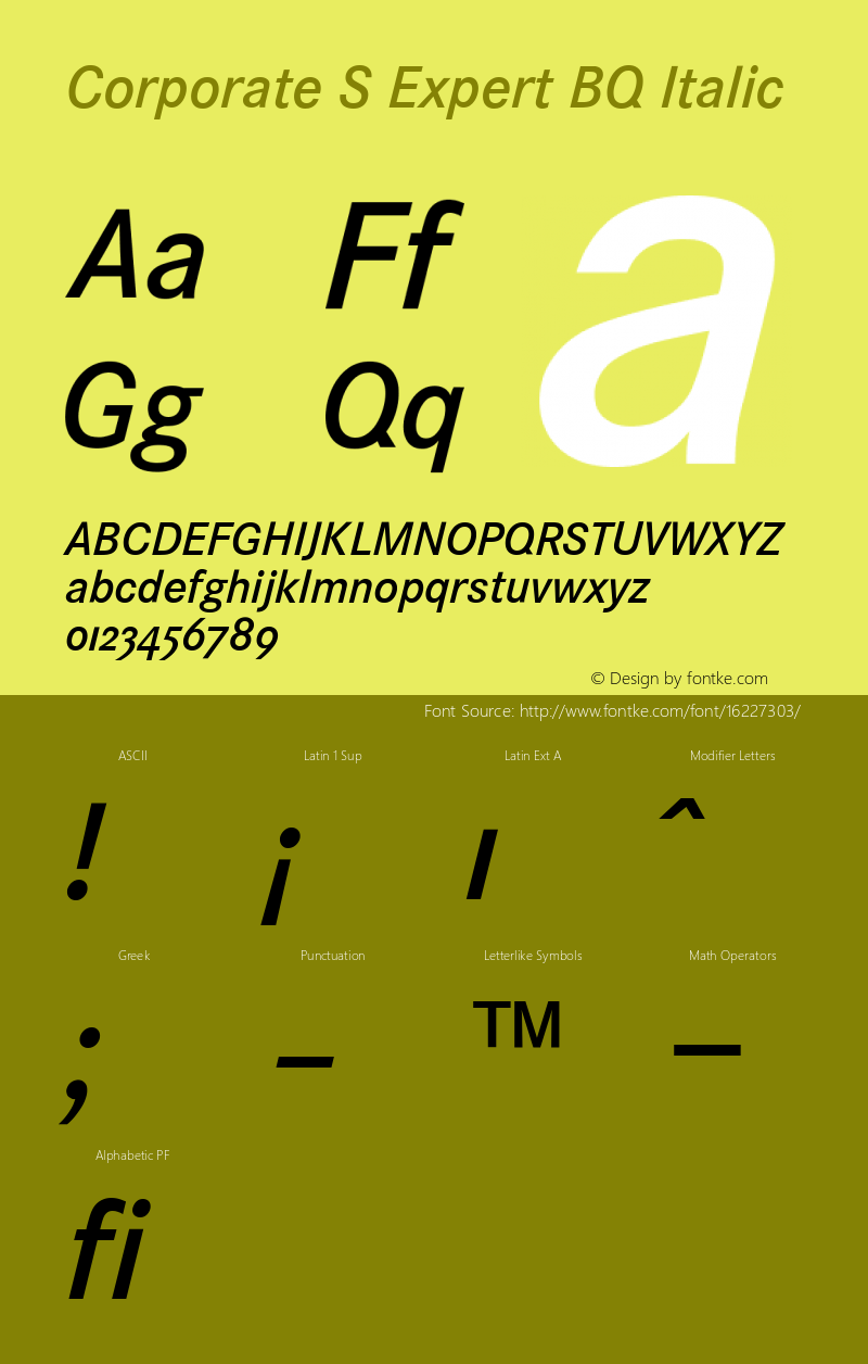 Corporate S Expert BQ Italic Version 001.000 Font Sample