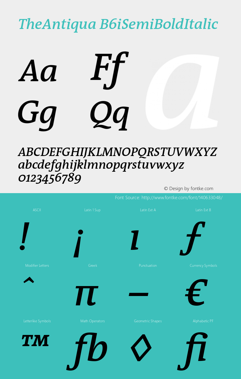 TheAntiqua-B6iSemiBoldItalic 001.000 Font Sample